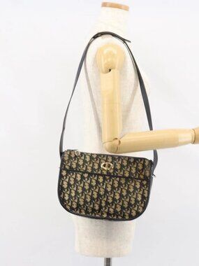 Christian Dior Trotter Canvas Shoulder Bag Navy Gold